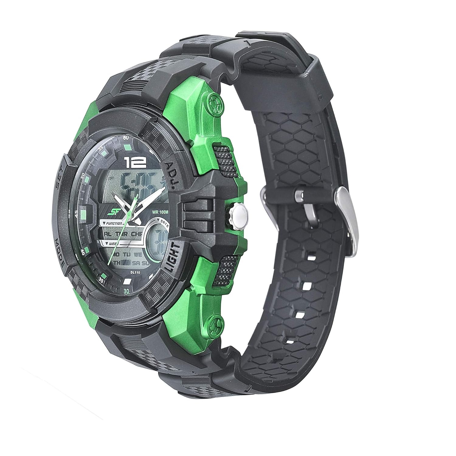 отстрани view of SF Quartz Analog Digital Watch NR77027PP05 showing buttons