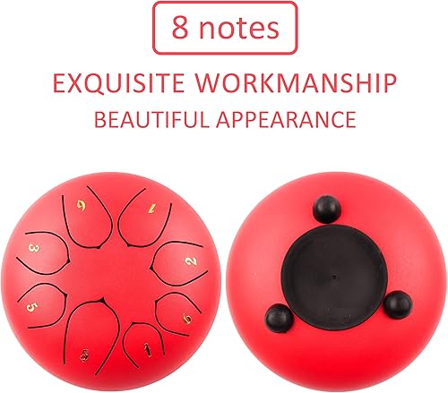 Miniatura 2 de LOMUTY Tambor de lengua de acero  8 notas de 6 pulgadas  Instrumento de percusión  Tambor de mano con bolsa, libro de música, mazos, púas de dedo (6