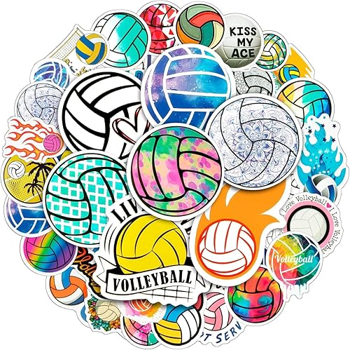 150 calcomanías de voleibol para botellas de agua, impermeables, paquete de calcomanías deportivas de vinilo grandes, regalos de voleibol para