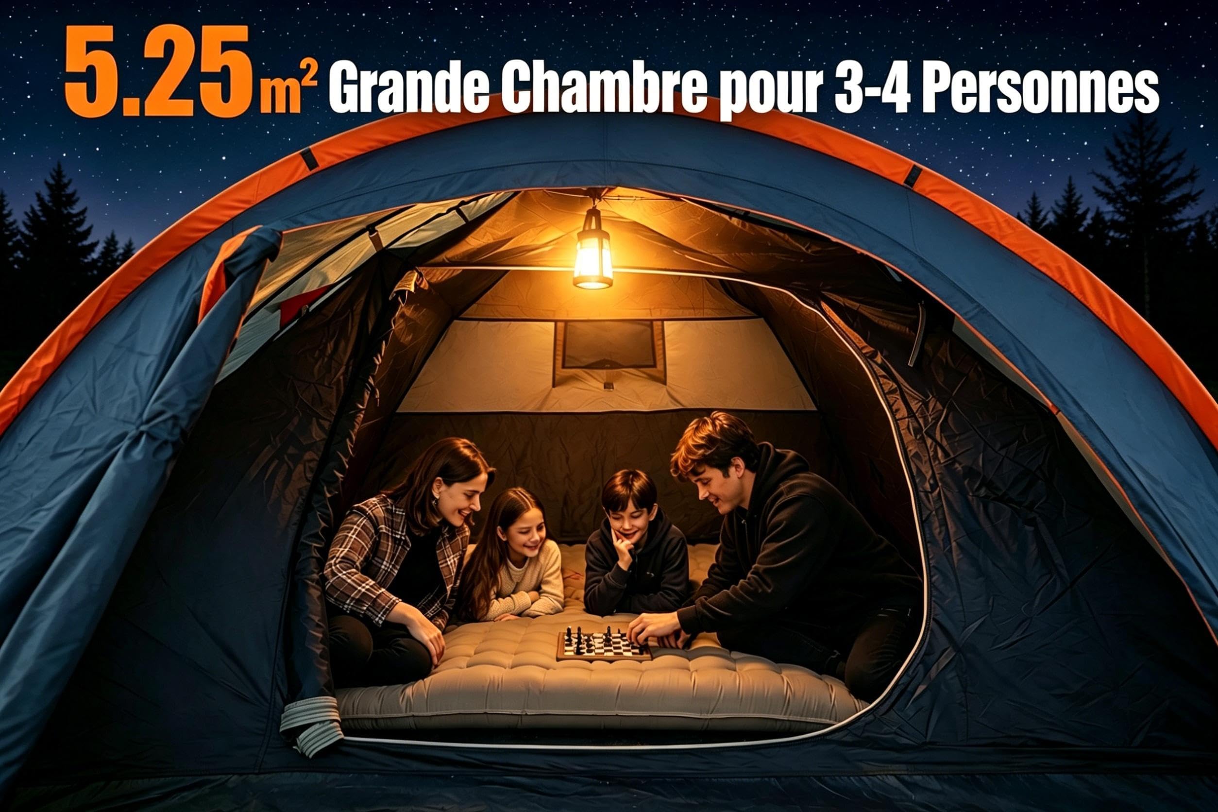 KingCamp Tente de Camping 3 à 4 Personnes avec Auvent, Imperméable 3000 mm | Tente Double Couche avec Fenêtres PVC,Port E, Vestibule de Rangement, Montage Rapide en 10 Min pour Festival, Week-end,Jardin
