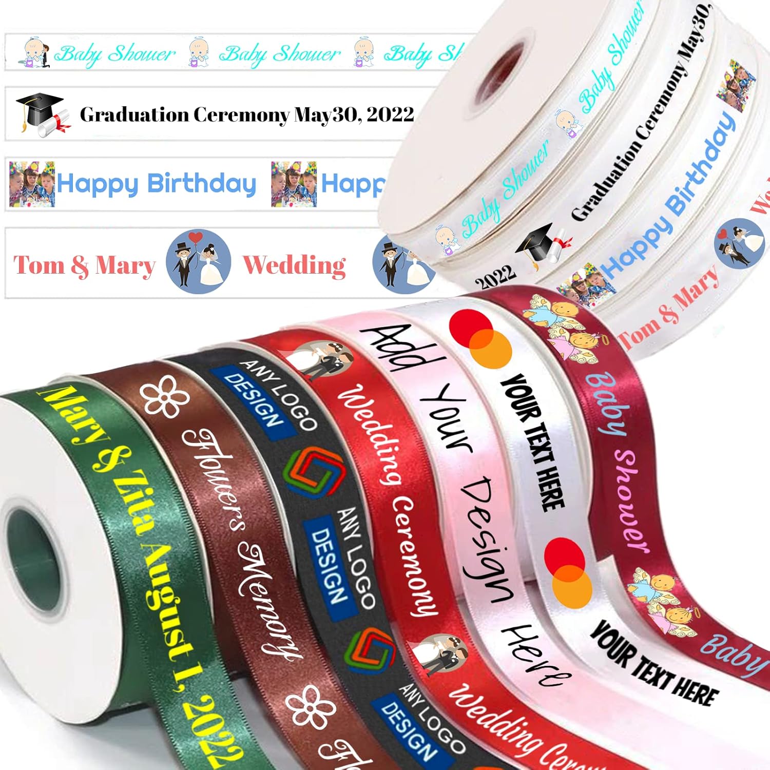 Personalized Ribbon Custom Ribbon with Name/Photo/Text for Favors Wedding Invitation Baby Shower Birthday Party Wrap Gift Box-50 Yards
