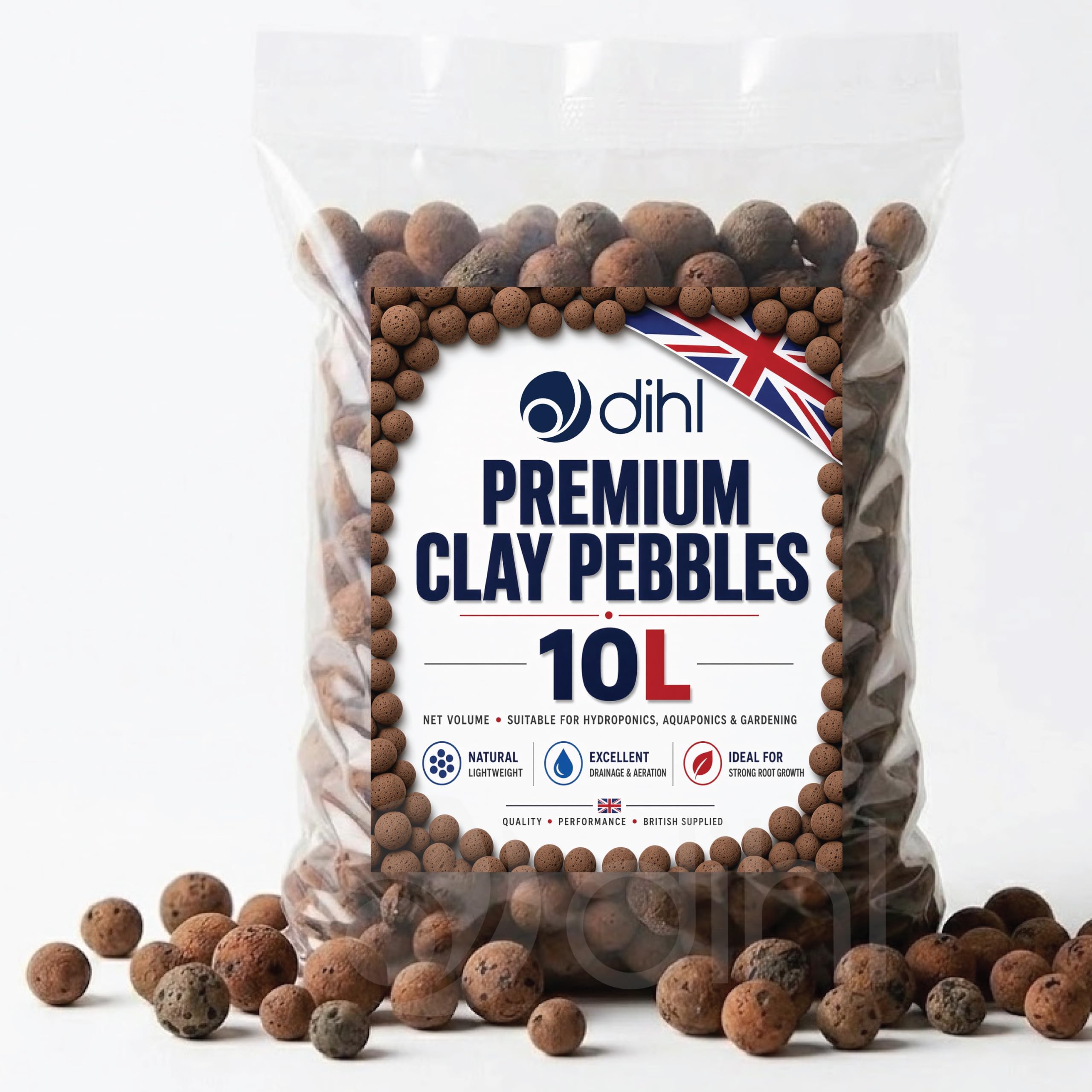 Dihl Premium Clay Pebbles LECA Balls, 8-12mm - 10 Litre Bag