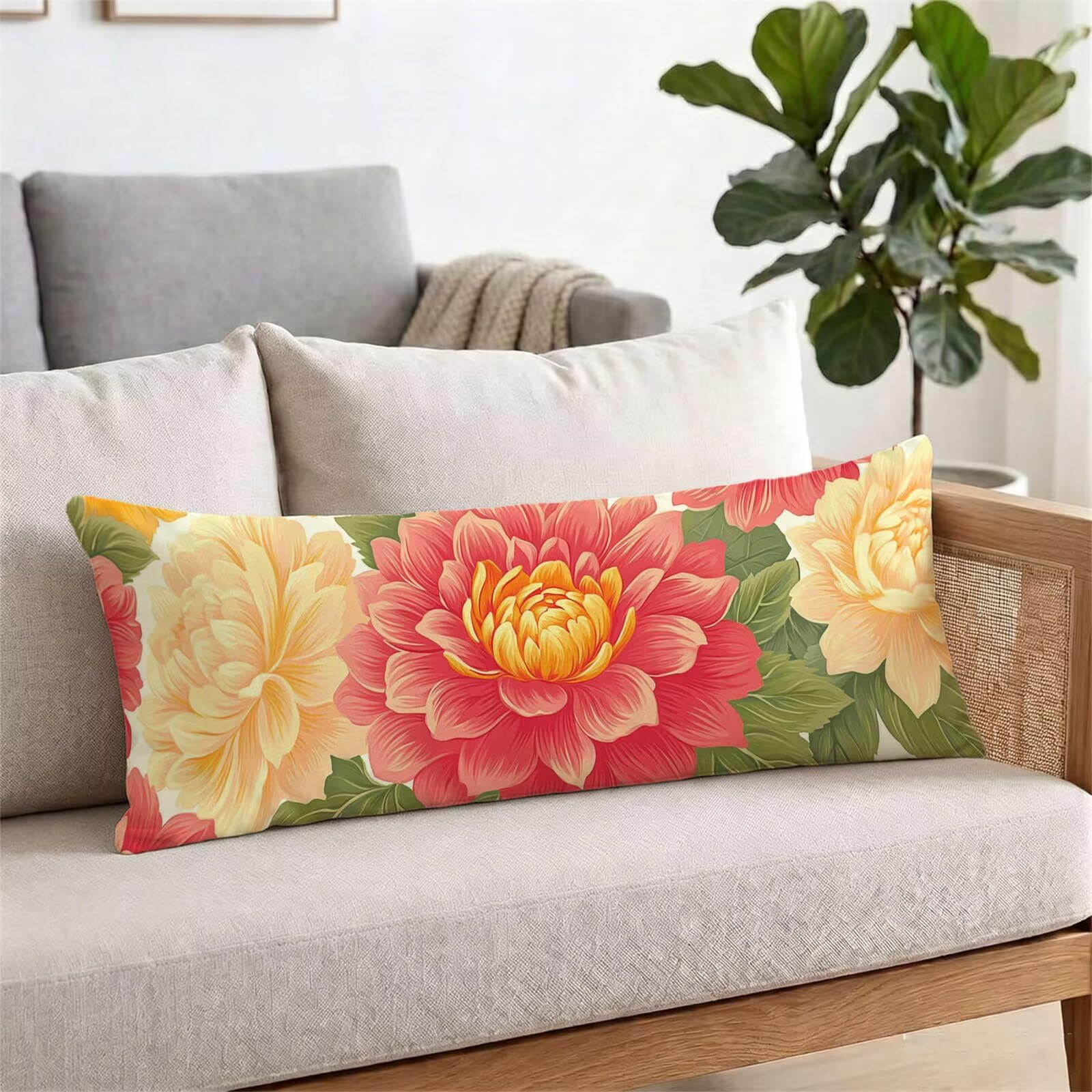 Funda de Almohada 60 x 180 cm Rosa Protector Almohada 180 cm con Cremallera Invisible, Lino Durable y Transpirable Pillow Case Festival Impresión a Doble Cara para Cama, Sofá y Dormitorio dg-383