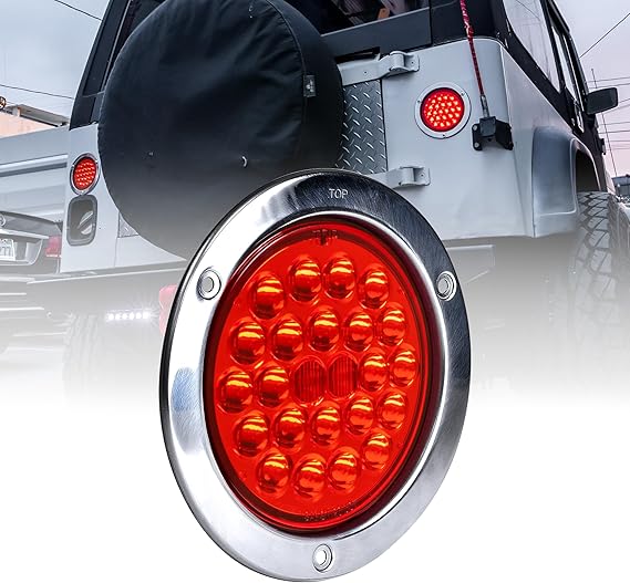 TRUE MODS 4 Inch Round LED Trailer Tail Lights [DOT Certified] [Stainless Steel Chrome Bezel] [Connector Plug Included] Stop Brake Lights Compatible with Jeep Trucks RV