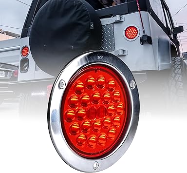 TRUE MODS 4" Inch Round LED Trailer Tail Lights [DOT Certified] [Stainless Steel Chrome Bezel] [Connector Plug Included] Stop Brake Lights Compatible with Jeep Trucks RV