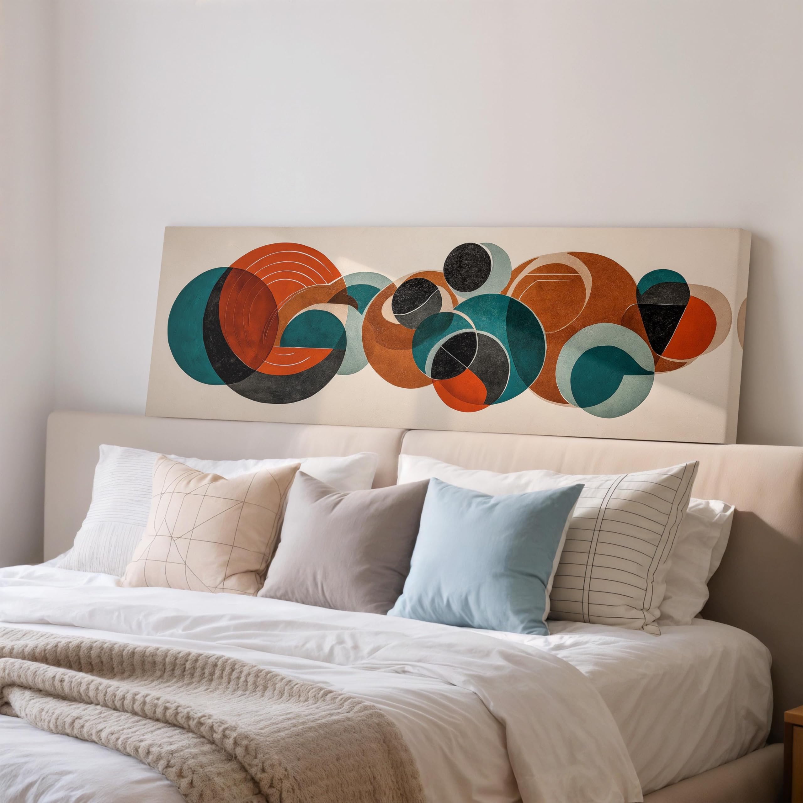 XBTYKPB Mid Century Circles Wall Art Wide Panoramic Canvas Long Narrow Framed Print Large size Geometric Decor Retro Living Room(30x90cm/Frameless)
