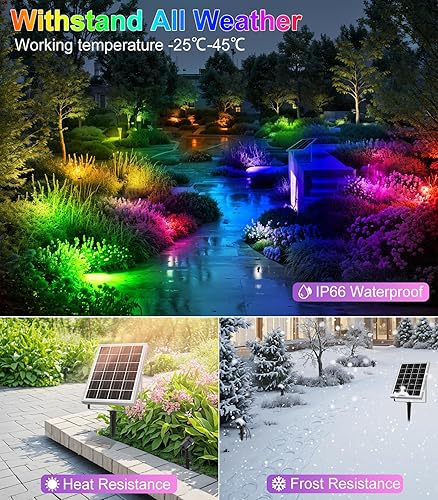 Miniatura 5 de MEIKEE 6 en 1 luces de paisaje RGB solares con control remoto, focos solares RGB LED que cambian de color, luces de punto RGB impermeables al aire