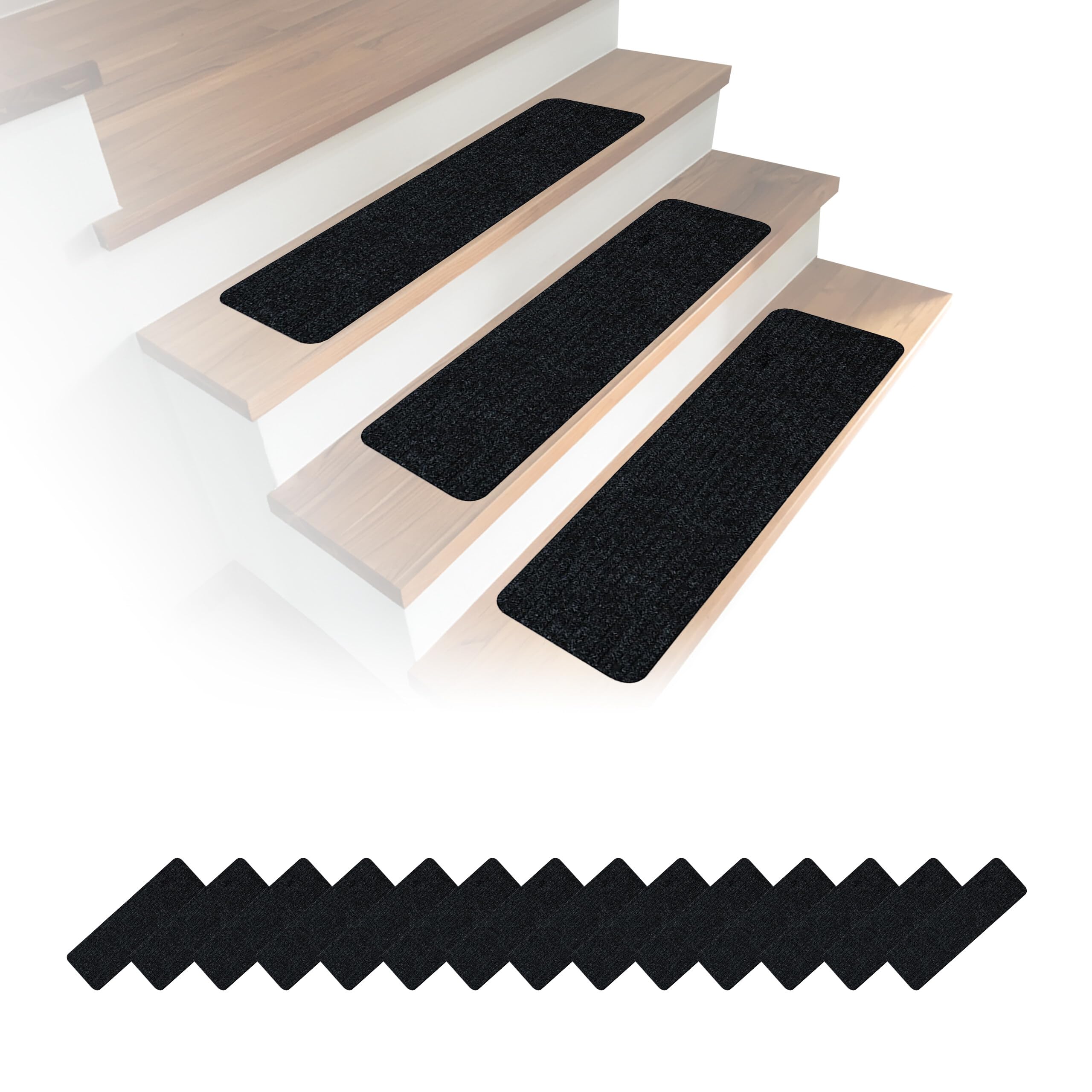 Relaxdays Lot de 16 Tapis d'escalier Autocollants rectangulaires 65 x 20 cm Noirs