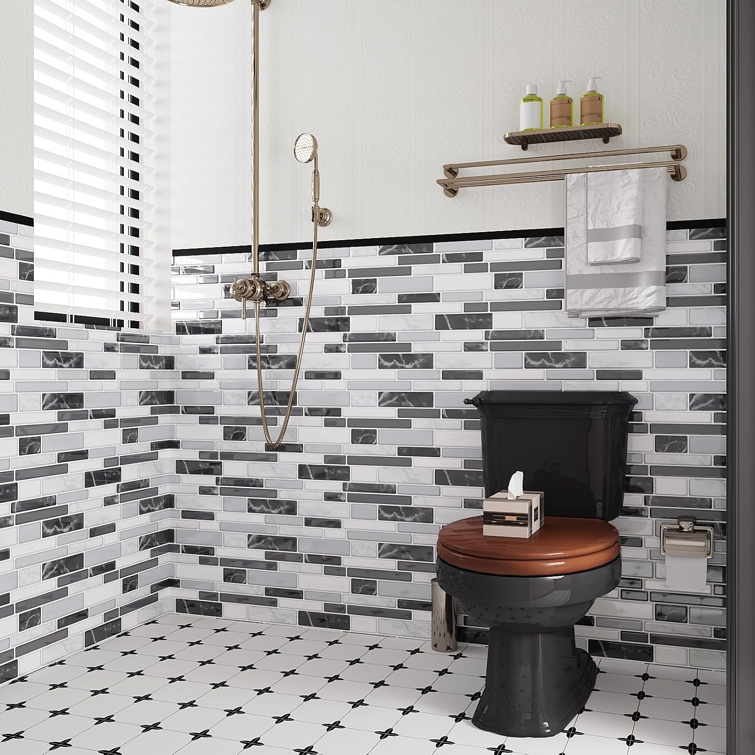 VEELIKE Grey Marble Peel and Stick Backsplash Tile Peel and Stick Wall Tiles for Bathroom Kitchen RV 6 Sheets Back Splash Stick on Tiles Waterproof Renter Friendly Backsplash Tile Sticker 12''x12''