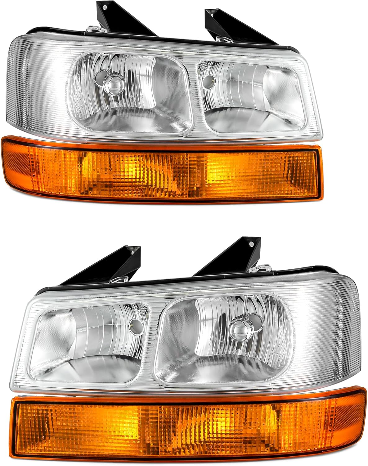 fit 03-23 Chevy Express 2500 3500/Gmc Savana 2500 3500 w/Bumper Parking Signal Lamps for 2003-2014 Chevy Express 1500/Gmc Savana 1500 HeadlightsTransparent Housing Amber Sidelight Left+Right