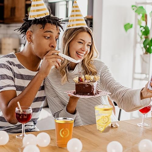 Miniatura 7 de 100 vasos de plástico con monograma de lámina dorada con letra C, vasos desechables de 12 onzas con inicial transparente para boda, cumpleaños, baby