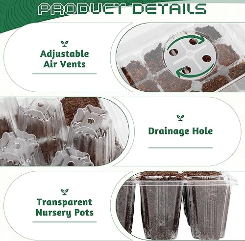 Miniatura 3 de 10 bandejas de inicio de semillas, kit de inicio de semillas, bandejas de plástico transparente para principiantes con 10 etiquetas y 2