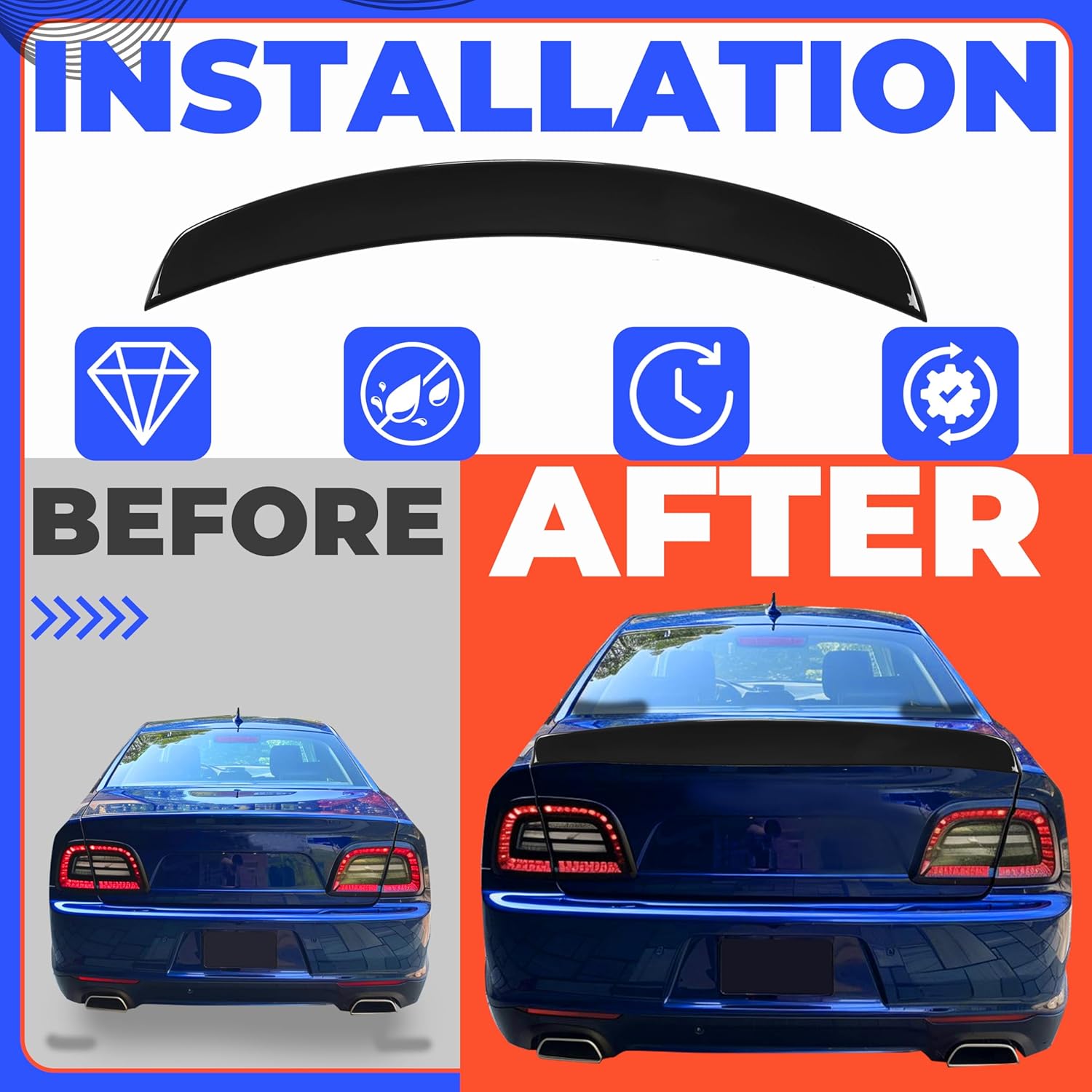 HECASA Rear Trunk Spoiler Wing Compatible with 2011-2023 Chrysler 300 300C 300S All Models Trunk Spoiler Wing Lip Glossy Black Style No Drill