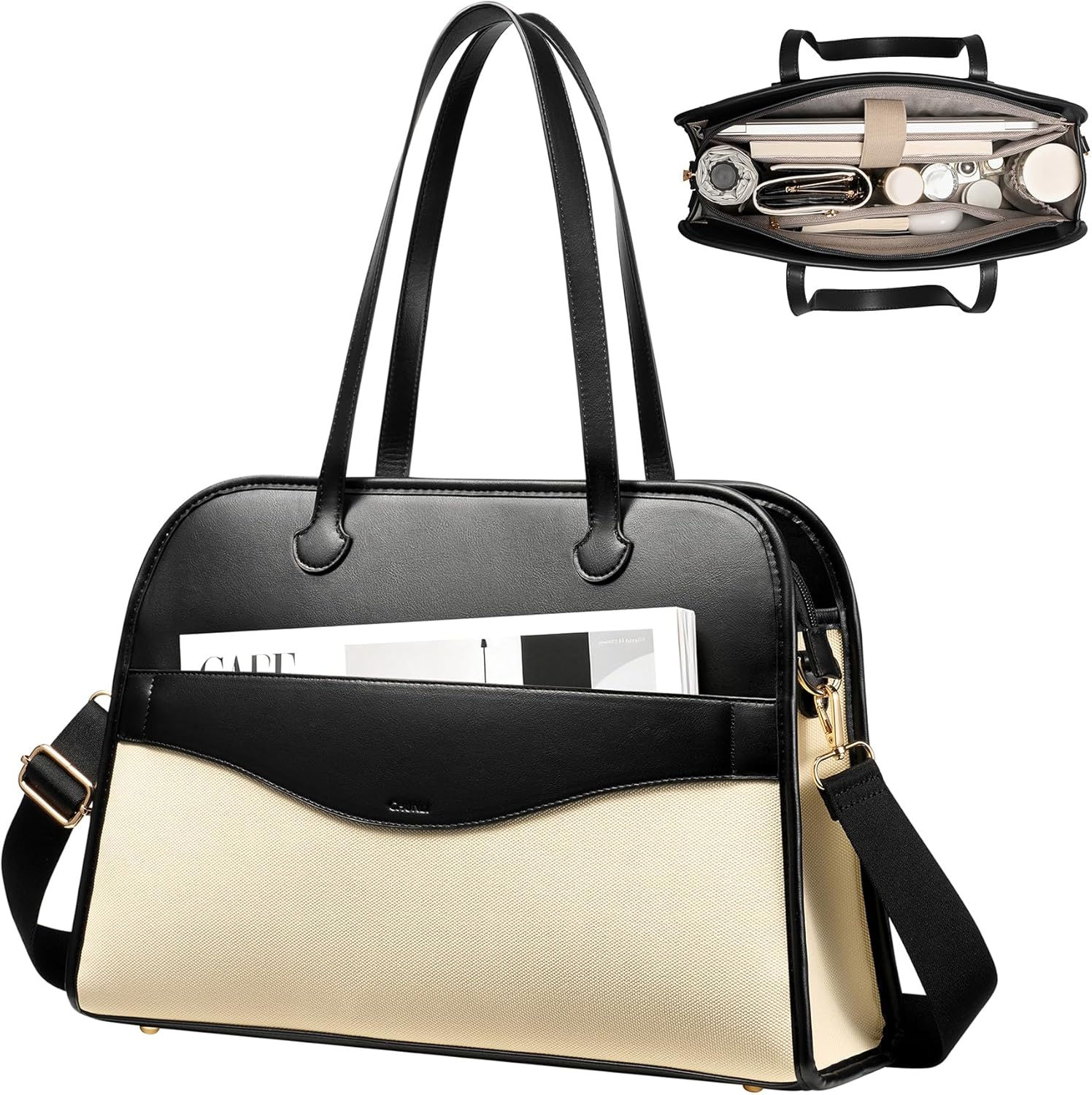 CHUNLI Laptop Tote Bag for Women 15 Inch, Waterproof PU Leather Work Teacher Bag, Computer Briefcase Business Office Travel