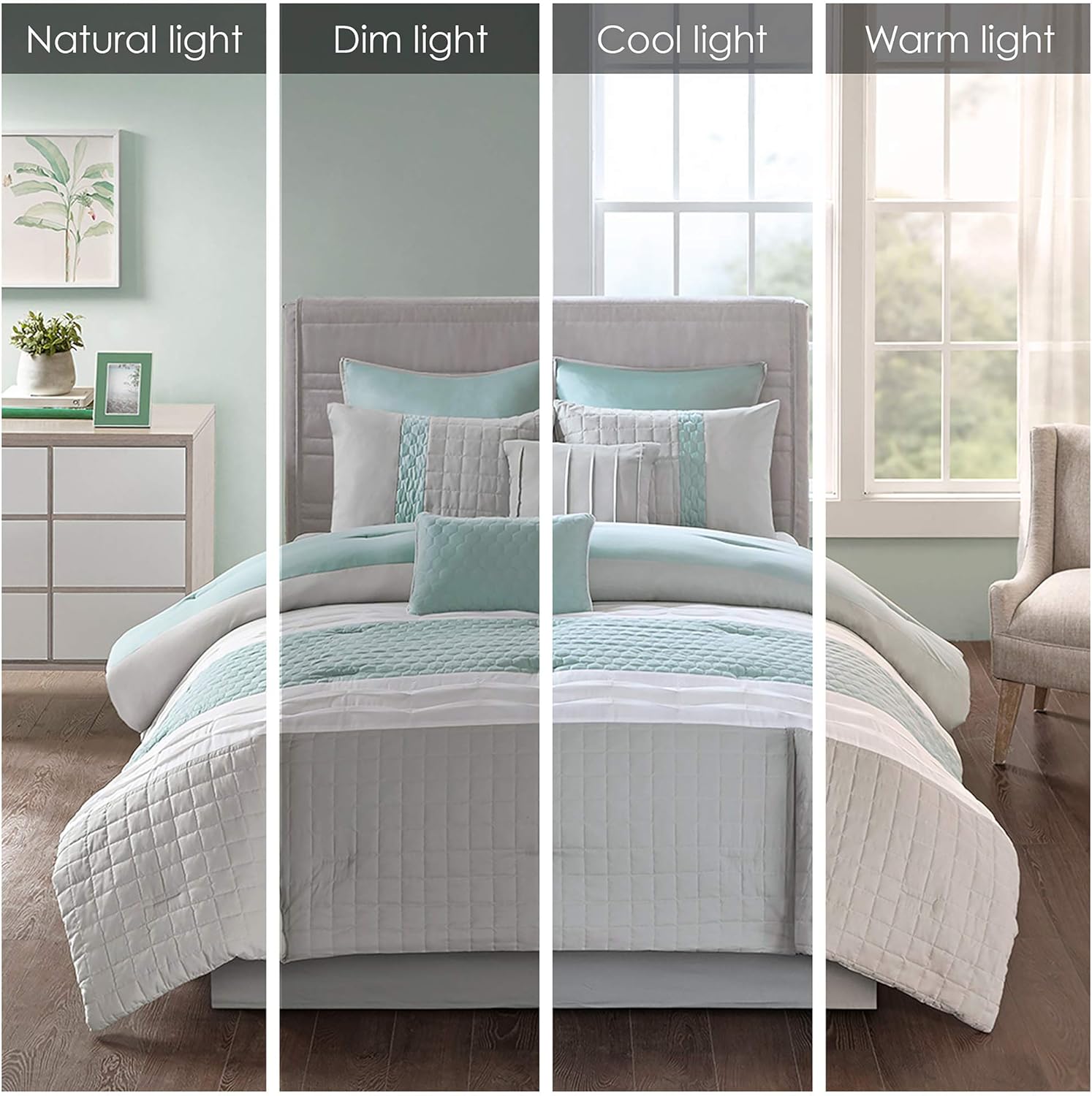 Best Deal Cheap 🛒 510 DESIGN Tinsley 8 Piece Ultra Soft Quilted Comforter Set Bedding, King Size, Seafoam/Grey Best Deal Cheap 🛒 510 DESIGN Tinsley 8 Piece Ultra Soft Quilted Comforter Set Bedding, King Size, Seafoam/Grey