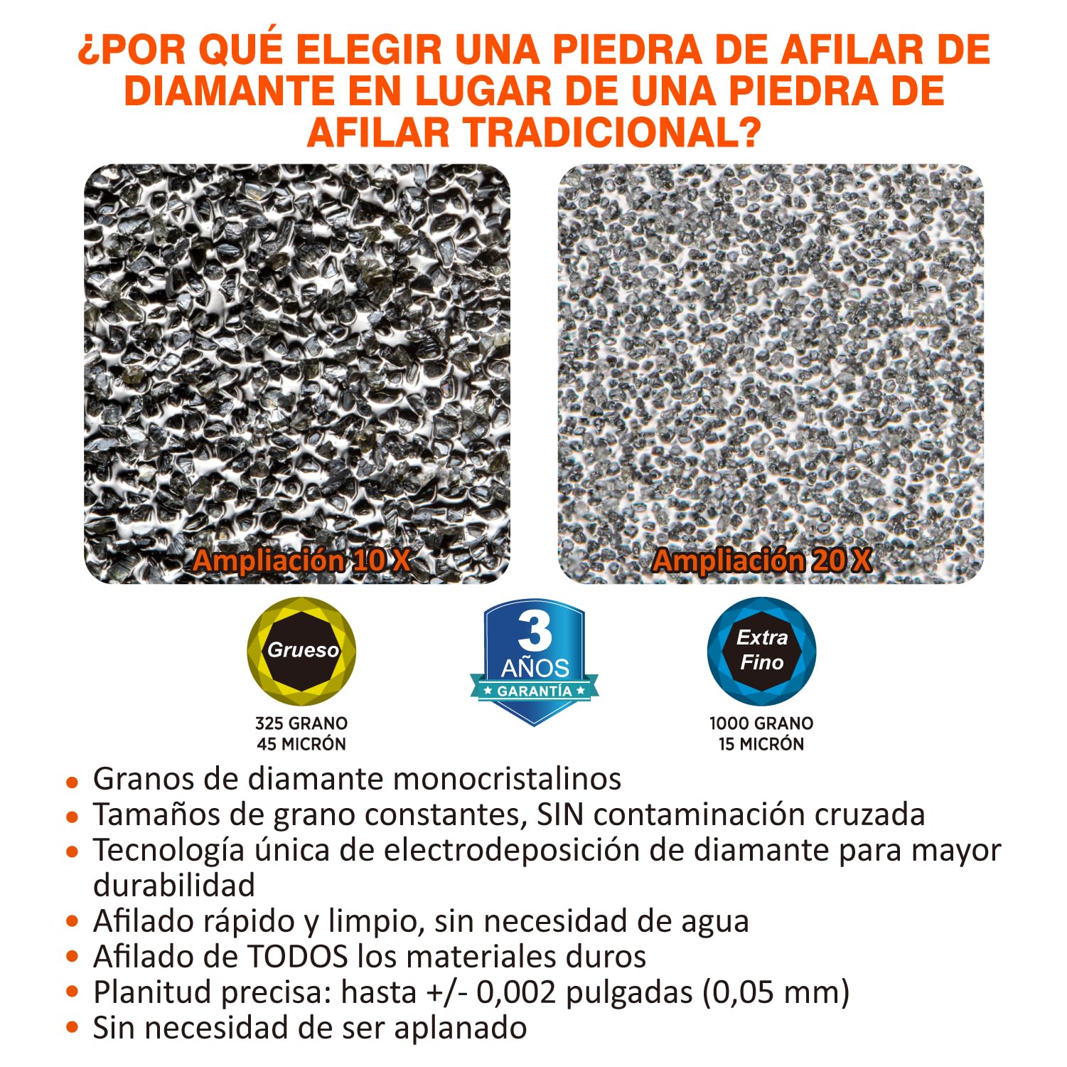 SHARPAL 168H Piedra de Afilado de Diamante 201x75mm Doble Grano Grueso 325 y Extra Fino 1000