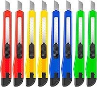 DIYSELF 8-Pack Retractable Utility Knives with 9mm Snap-Off Blades - Heavy Duty Box Cutters for Crafts, Office & Packages (4 Colors)