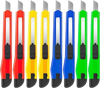 DIYSELF 8-Pack Retractable Utility Knives with 9mm Snap-Off Blades - Heavy Duty Box Cutters for Crafts, Office & Packages (4 Colors)