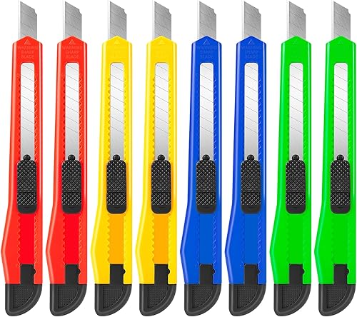 DIYSELF Paquete de 6 cuchillos utilitarios, cortadores de caja de 0.354in de ancho, cortador de caja retráctil con cuchillas de utilidad a presión,