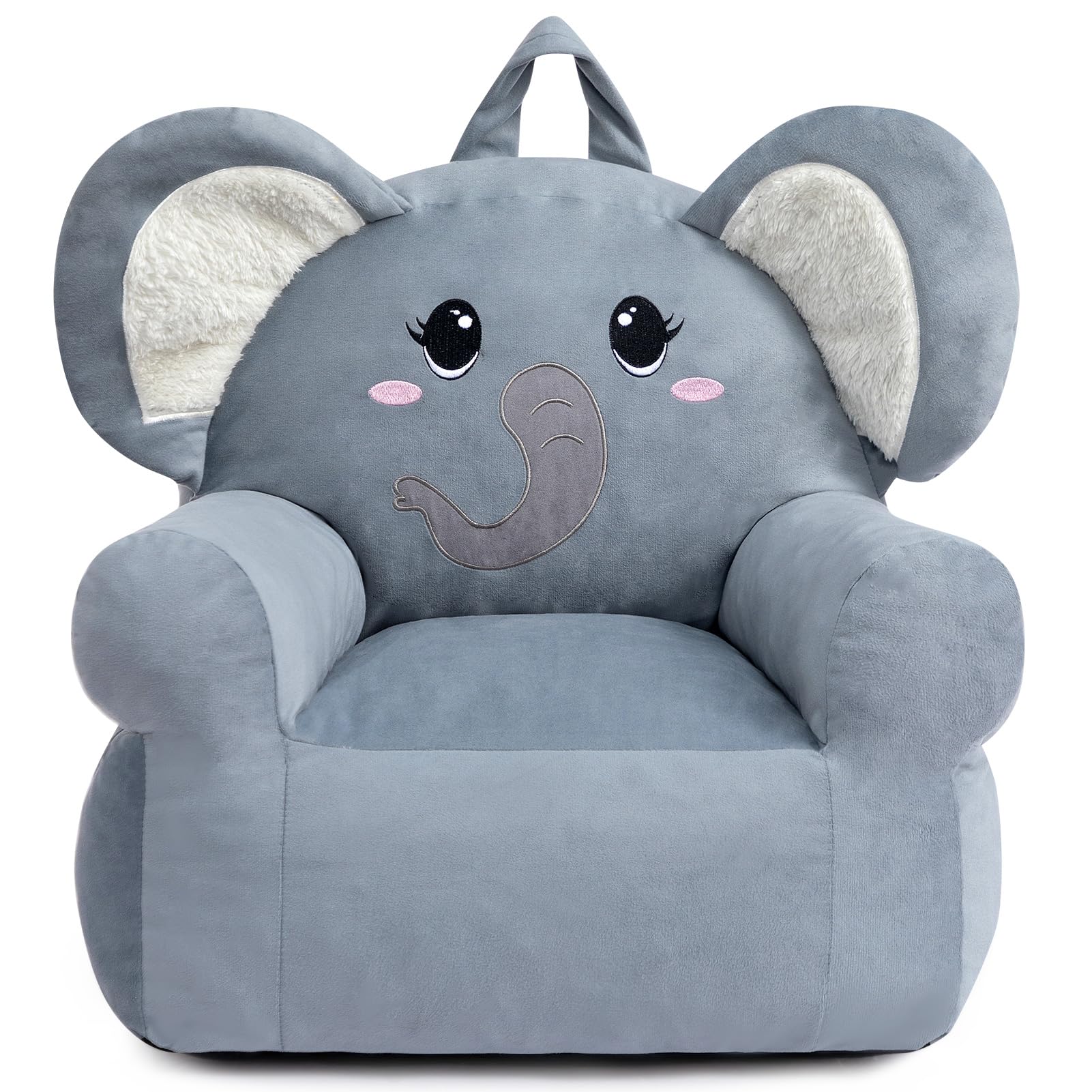 BEJOY Comfy Toddler Chair, Foam Filled Kids Sofa, Single Cuddly Dutch Fleece Reading Couch for Boys and Girls, Elephant