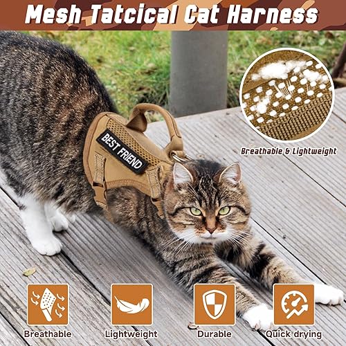 Miniatura 2 de Arnés táctico para gatos, arnés de malla de aire para caminar para gatos, a prueba de escape, arnés reflectante para gatos grandes con asa para