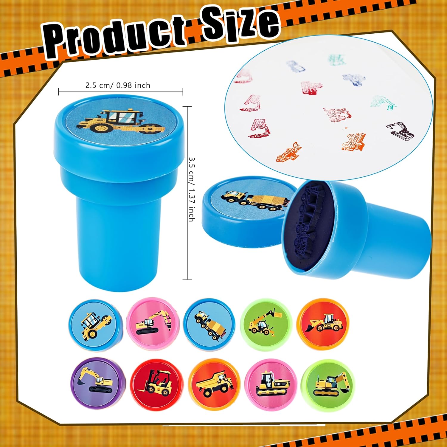 50 Pcs Construction Stamps Architecture Theme Building Designs Self Inking Stamps for Classroom Construction Party Favors Goody Bag, 6 Colors