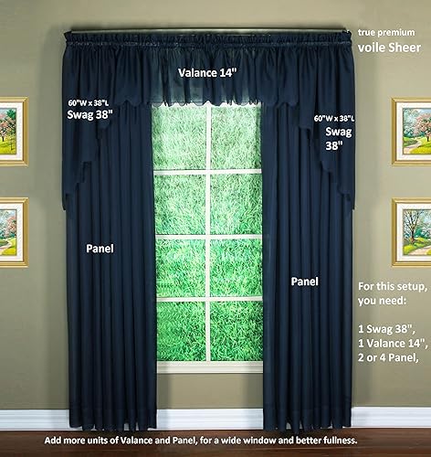 Miniatura 4 de Today's Curtain Emelia - Par de festones de gasa originales de 38 pulgadas, azul marino, 60 pulgadas de ancho x 38 pulgadas de largo