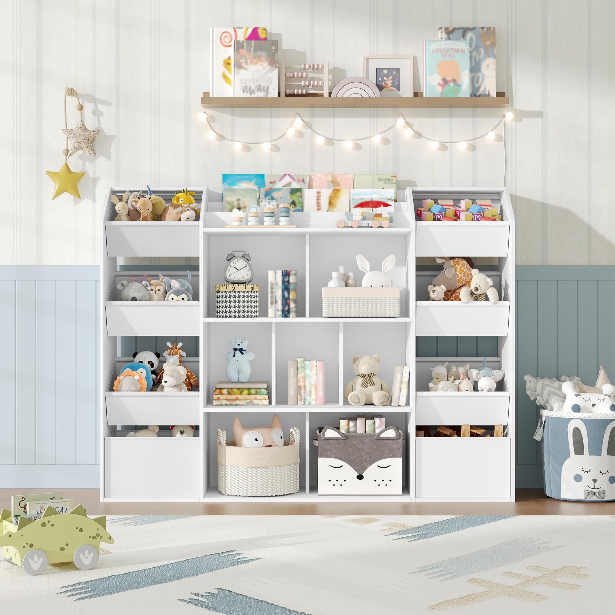 HEXCELEN Meuble Rangement Enfant, Bibliothèque Enfant, Étagère à Jouets 8 Boîtes en Non-tissé, pour Chambre d'enfant, Salons, Bureau, 30 x 130 x 100 cm, Blanc