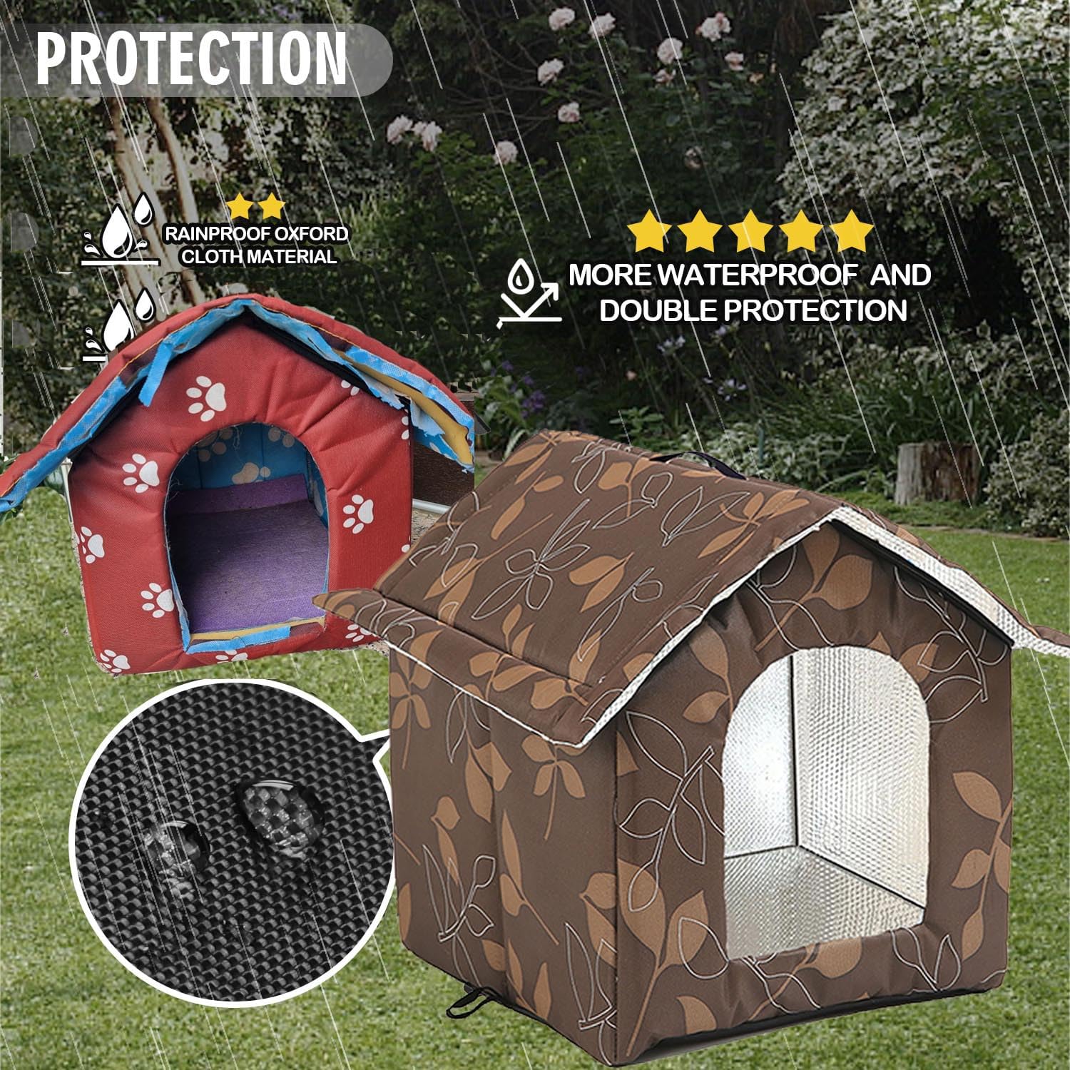 Casetta per Gatti per Esterni, Casetta per Gatti, Impermeabile, Cuccia Gatto Esterno Inverno con Tenda Timovibile