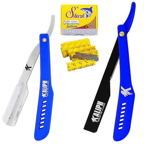 Miniatura 10 de Rasuradoras de barbero profesionales para hombre. 2 rasuradoras rectas de doble filo + 100 hojas de afeitar de un solo filo, elección de primera
