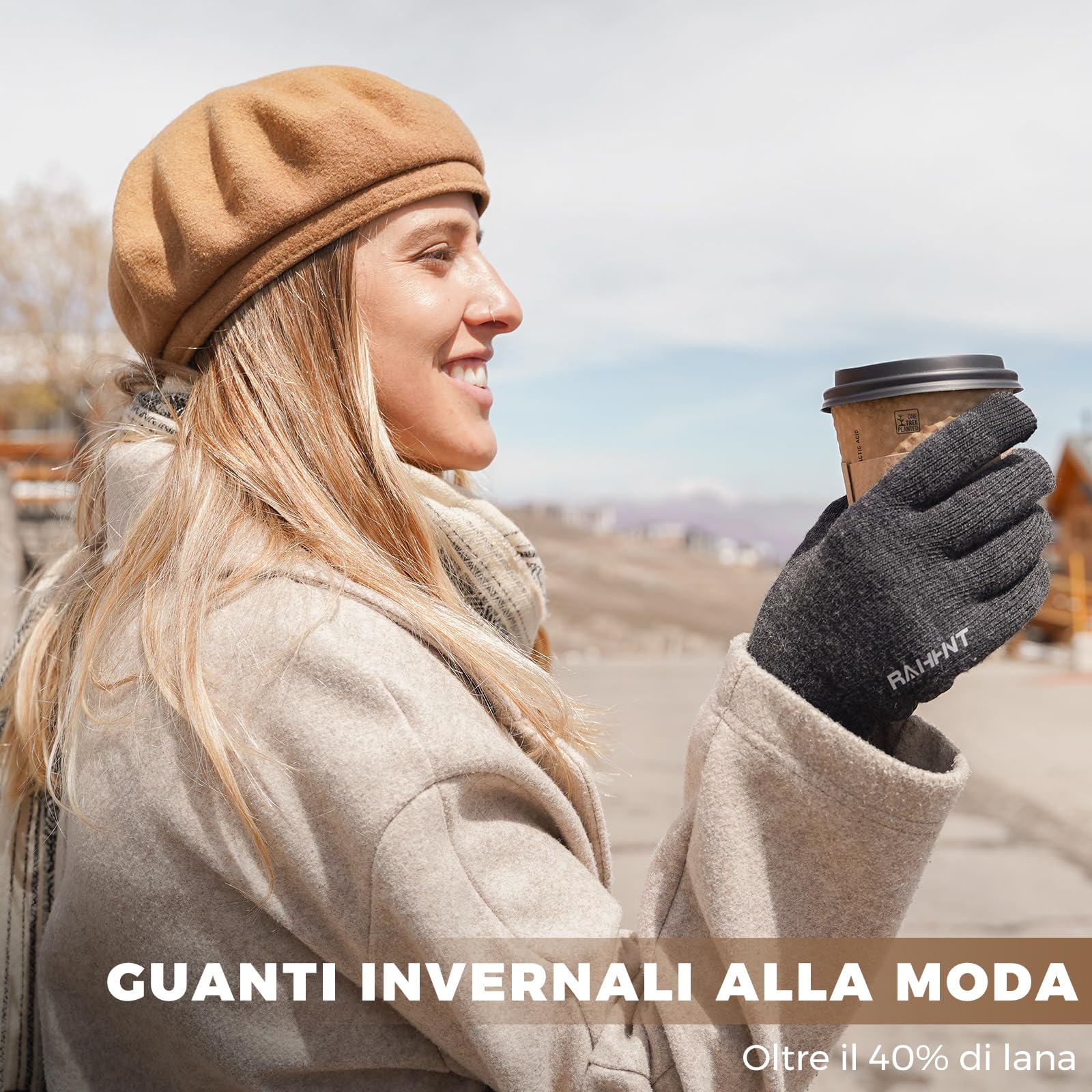 Rahhint Guanti Invernali Uomo Donna - Guanti Termici Uomo Antiscivolo - Guanti Lana Touch Screen Donna Guanti da Sci Smartphone Computer