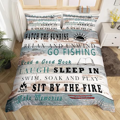 Miniatura 8 de Erosebridal Juego de ropa de cama rústica para decoración de casa de lago, tamaño individual para niños y niñas, funda de edredón con textura de