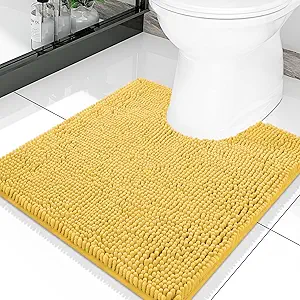 Smiry Luxury Chenille Toilet Rugs U-Shaped 20x20, Soft Absorbent Non-Slip Contour Bathroom Rugs for Toilet, Machine Washable Contoured Bath Mats, Yellow