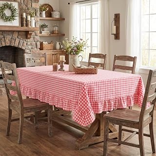 SquarePie Pink Gingham Ruffled Tablecloth 52 x 70 Inch