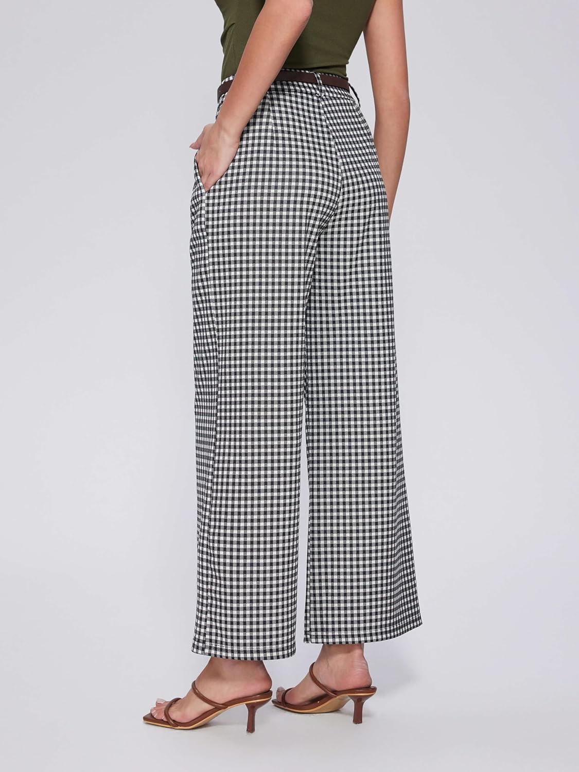 Vinova Womens Wide Straight Leg Pants Summer Plaid Pleated High Waisted Casual Work Pants - Image 7