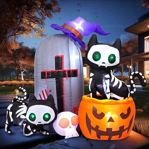 Miniatura 10 de Max Fun Decoraciones inflables de calabaza de Halloween de 7 pies con LED integrados inflables para decoraciones de Halloween, exteriores,