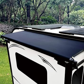 RV Slide Out Awning Kit - Modular Camper Awning Topper for 5th Wheels, Travel Trailers and Motorhomes, Black, 133 127 Fabric