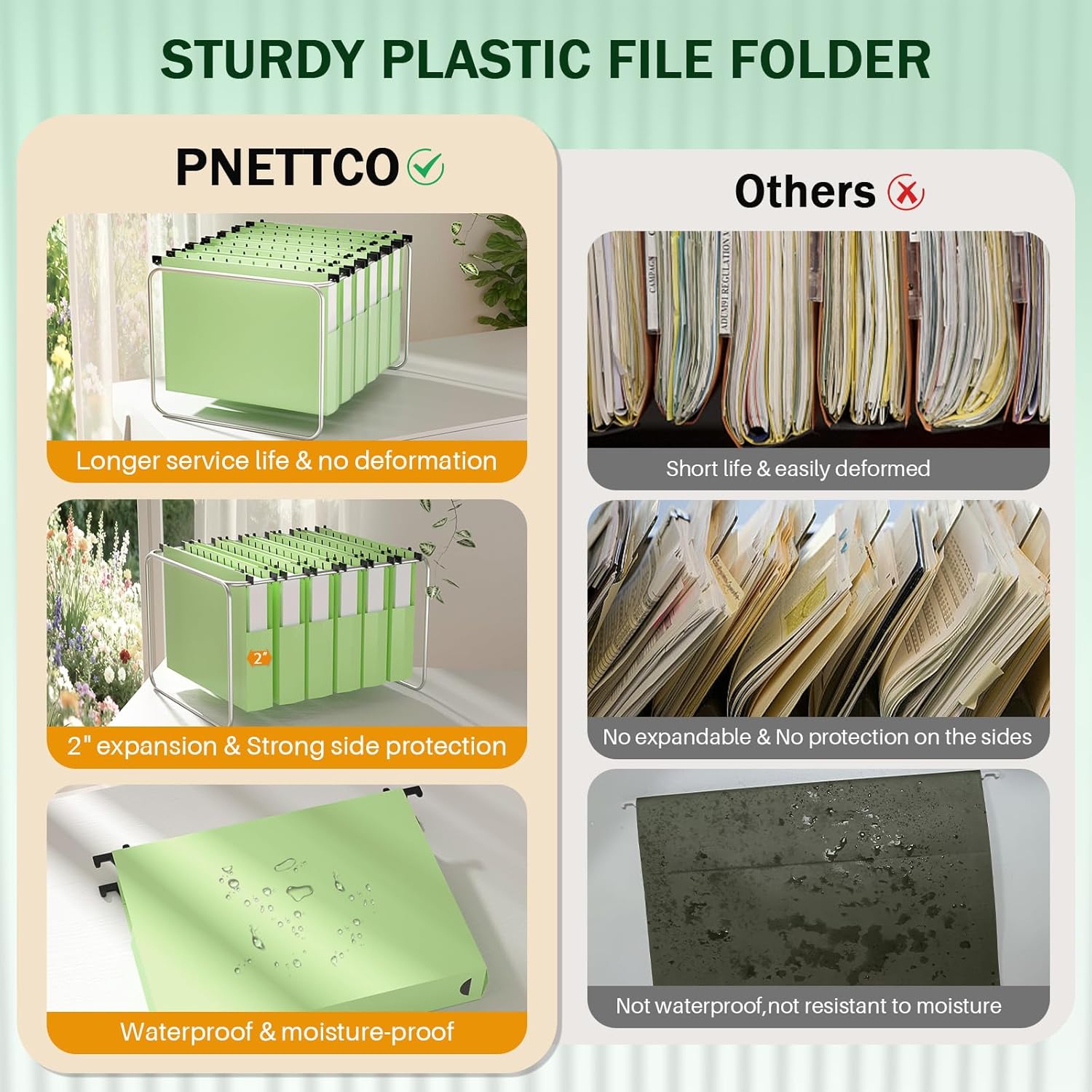 Green Hanging File Folders,12 Pack Green Hanging File Folder Letter Size, Hanging Files Letter Size 2 Inch Expansion, 2‘’ Hanging Filing Folders Organizer Expanding Colored School Classroom
