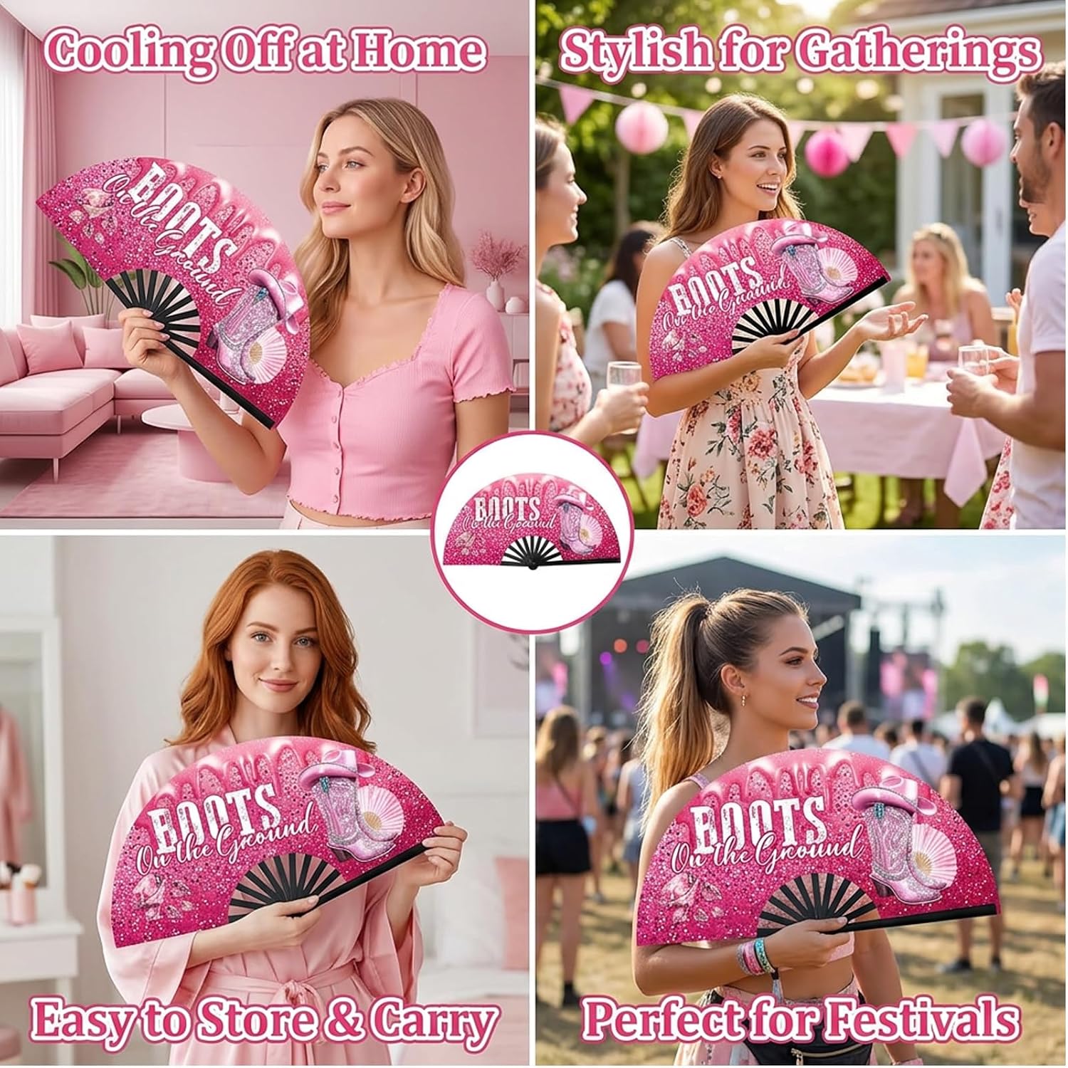 Boots on the Ground Fan, Clacking Fan for Line Dancing, Large 13-Inch Foldable Design, Durable Construction for Dance Performances and Events, Multipurpose Hand Fan for Adults