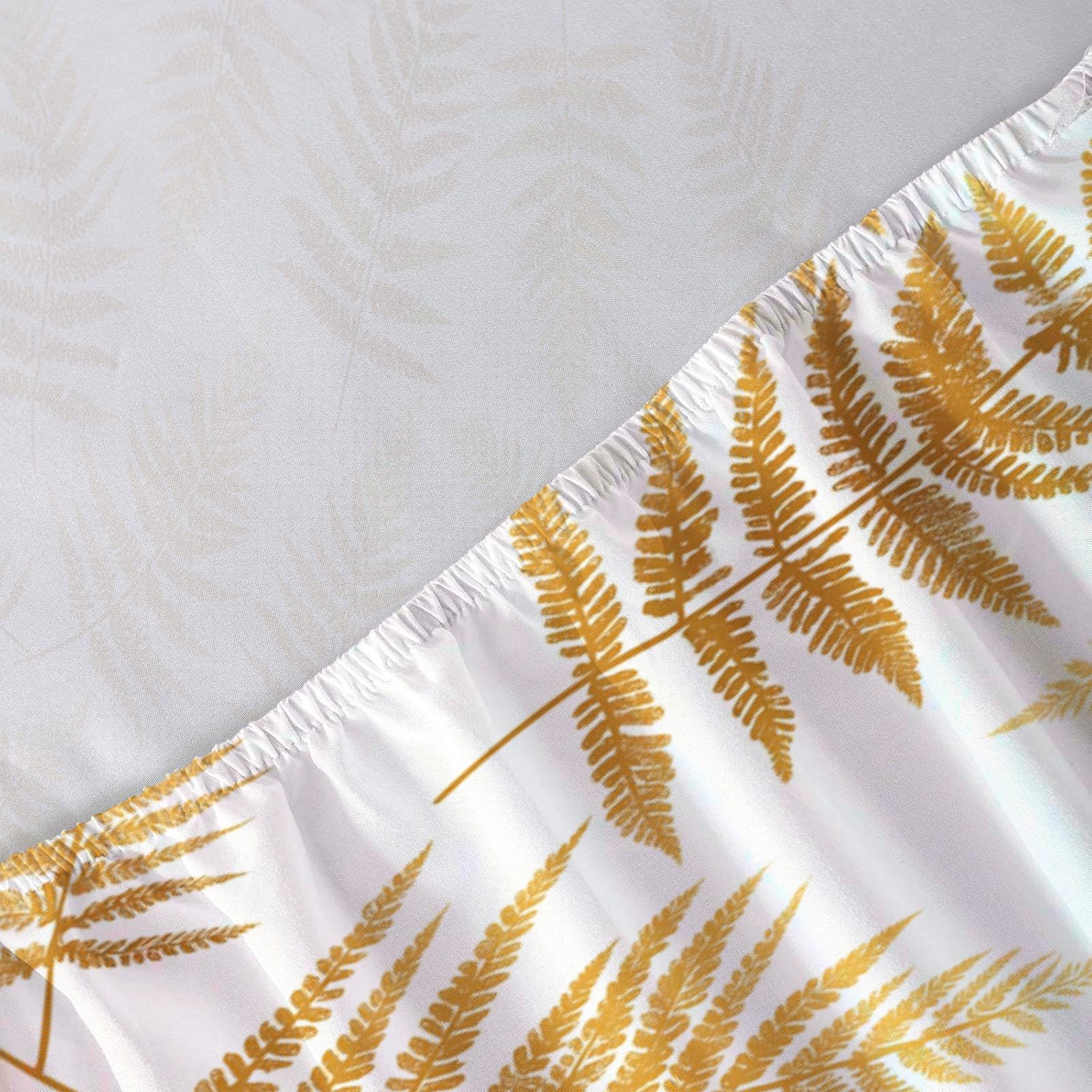 Sábanas 200X190/200Cm - Juego De Sábanas 3 Piezas Estampadas Helecho Metálico - Microfibra Suave Transpirable - Sábana Bajera Ajustable - Ropa De Cama Plantas Minimalistas (Beige)