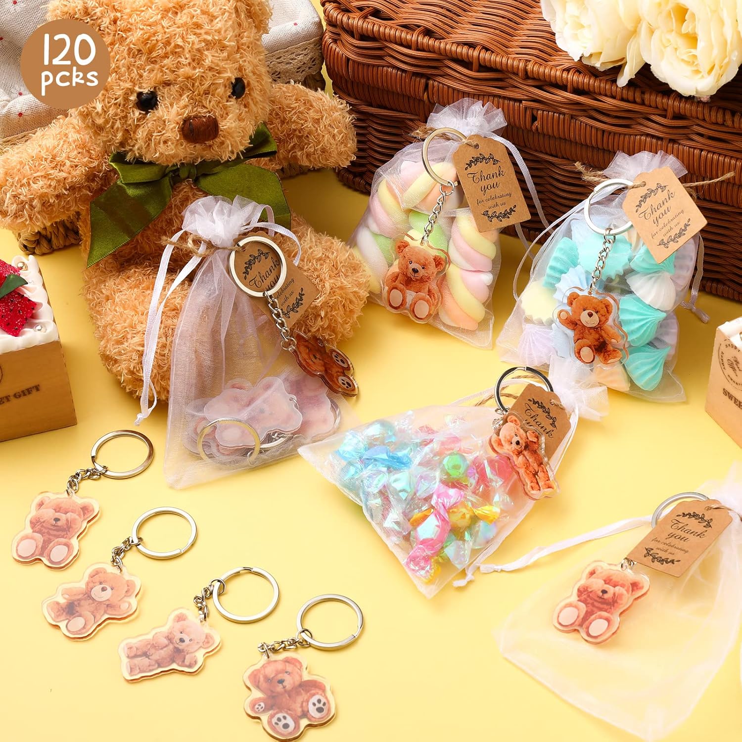Wettarn 50set Bear Baby Shower Favors Bear Baby Shower Party Favors Return Gifts Souvenirs for Guest Includes Keychains Thank You Tags and Organza Bags for Boy Girls Birthday Party Supplies - Image 6