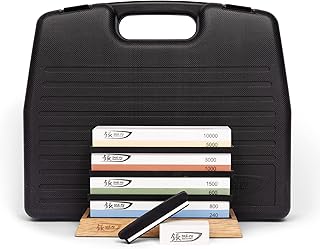 ShÃ„�-pu Whetstones Whetstone Knife Sharpening 4 Stone Set - ShÃ„�-pu is a Premium Sharpening set with 2 Side Grits each of 240/800 600/1500 1000/3000 & 5000/10000 | Includes Bamboo Base Flattening Stone and Angle Guide