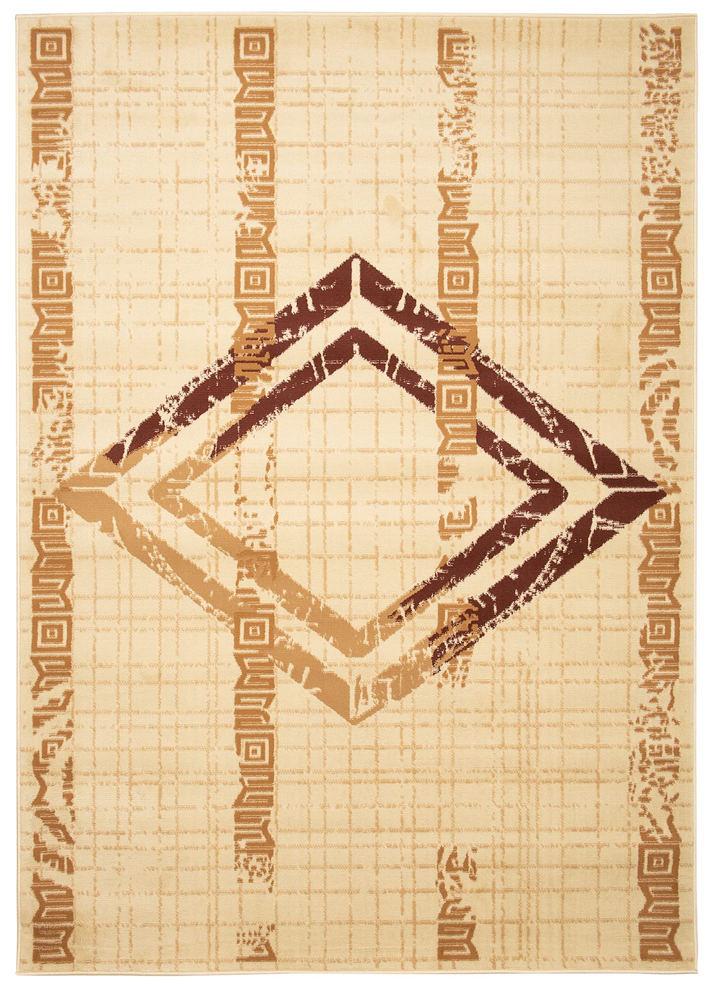 TAPISO Atena Tapis de Salon Chambre Ado Design Moderne Crème Beige Marron Motif Grec Doux Poil Court 140 x 200 cm