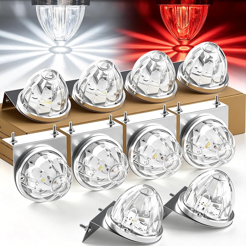 Luzes LED de sinalização para teto de cabine Okerny, bicolores branco/vermelho – Kit com 10 unidades