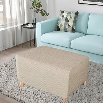 Stretch Rectangle Ottoman Cover, Checkered Spandex Storage Ottoman Slipcover Rectangle Folding Storage Stool Furniture Protector with Elastic Bottom-Khaki-Medium