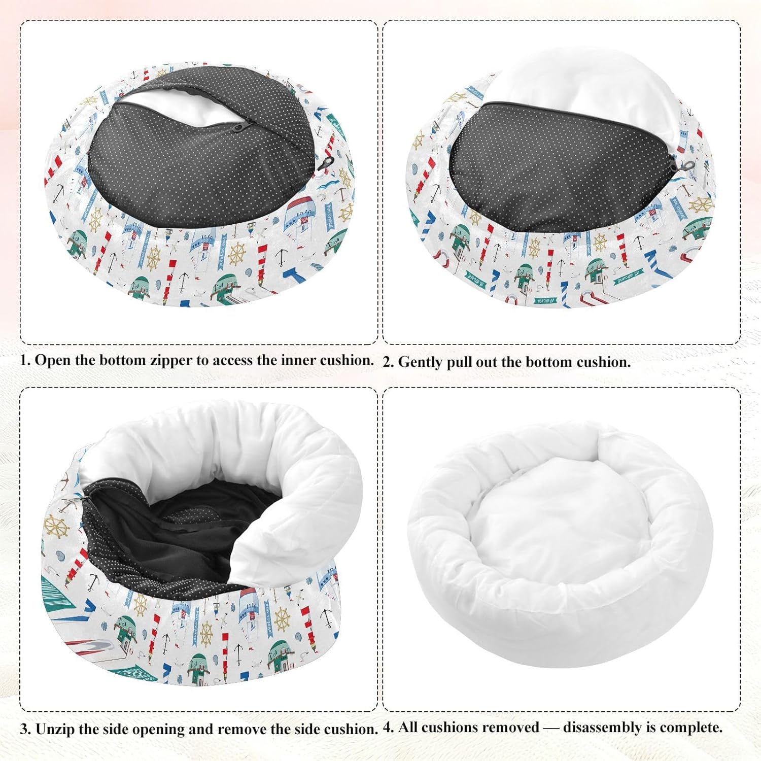 Pet Dog Beds Anxiety Relief Fluffy Cat Pillow Bed for Medium Size Pets Sleeping M Lighthouse Anchors