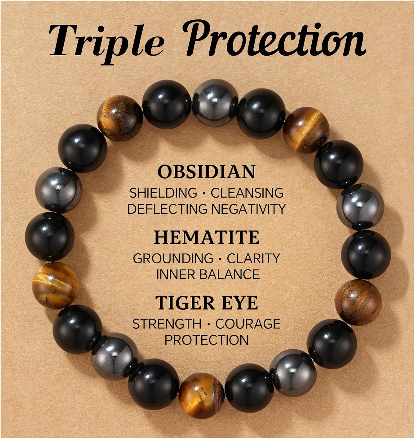 HGDEER His Daily Strength, Triple Protection Stone Bracelet Gift for Men