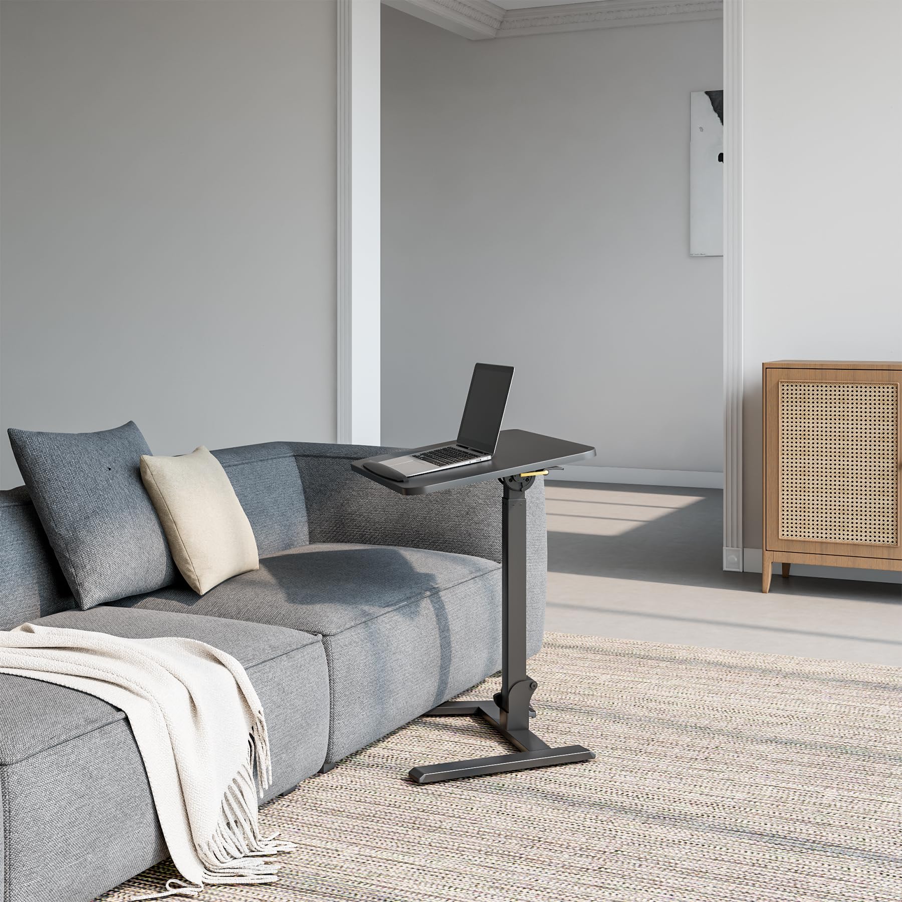 25 Inch Mobile Folding Desk - No Assembly Pneumatic Sit-Stand Desk 29-42 Height Adjustable Rolling Laptop Desk with — view 5