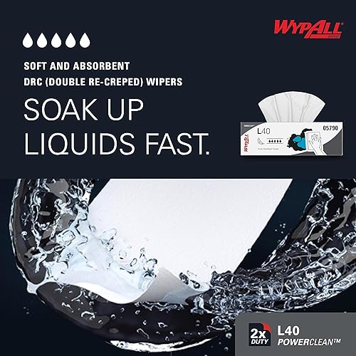 Miniatura 5 de WypAll PowerClean L40 - Toallitas extra absorbentes (05790), caja emergente, limpiaparabrisas de papel a granel, color blanco (9 paquetes de 100