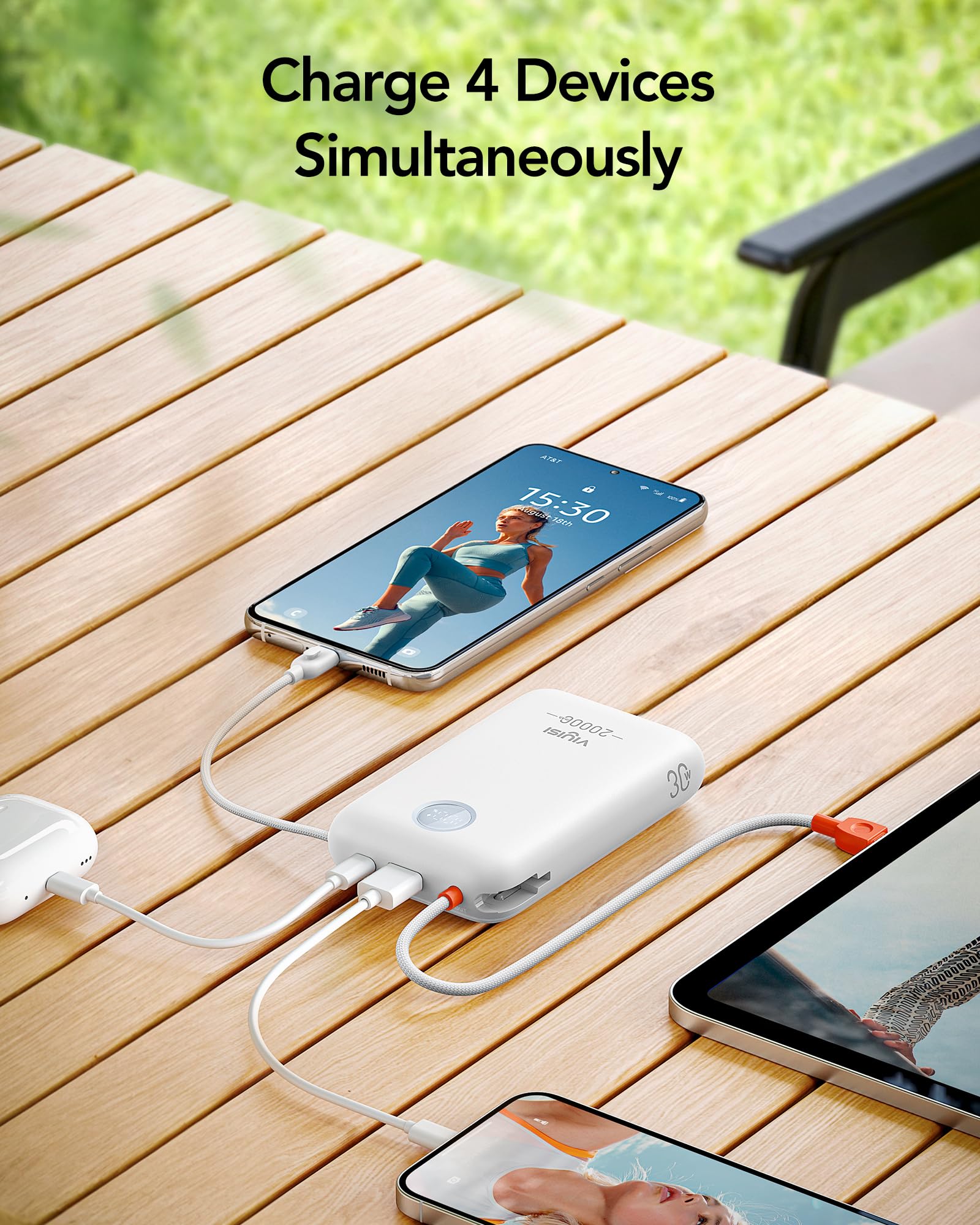 VIYISI Power Bank 20000 mAh 30 W Ultra szybkie ładowanie | Power bank USB C ze zintegrowanym kablem | Kompaktowa przenośna bateria kompatybilna z iPhonem 15/14/13 Samsung S24 S23 Fold 5 (Biały)